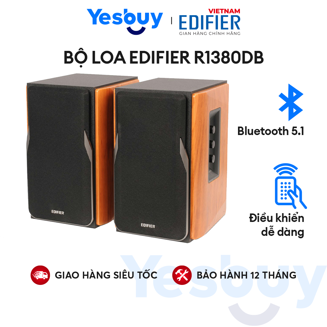 Bộ loa Bluetooth 5.1 EDIFIER R1380DB Công suất 42W - Vỏ gỗ chống dội âm, Chip âm thanh aptx Kèm điều khiển - Hàng Chính Hãng - Bảo Hành 12 Tháng