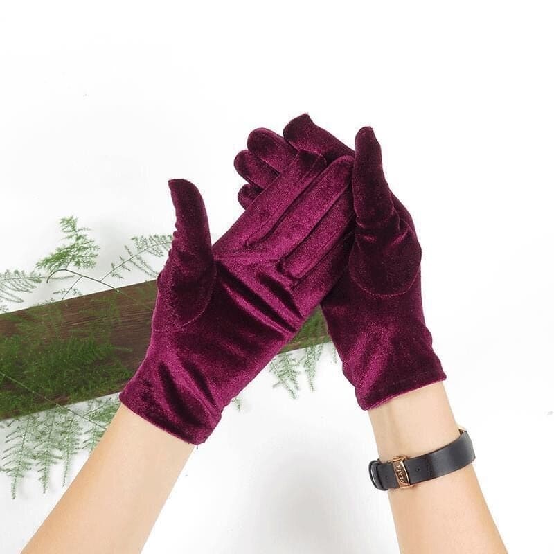Găng tay chất liệu nhung cho Cô dâu và Dạ hội, đi tiệc, sự kiện màu đỏ mận MS: 42119