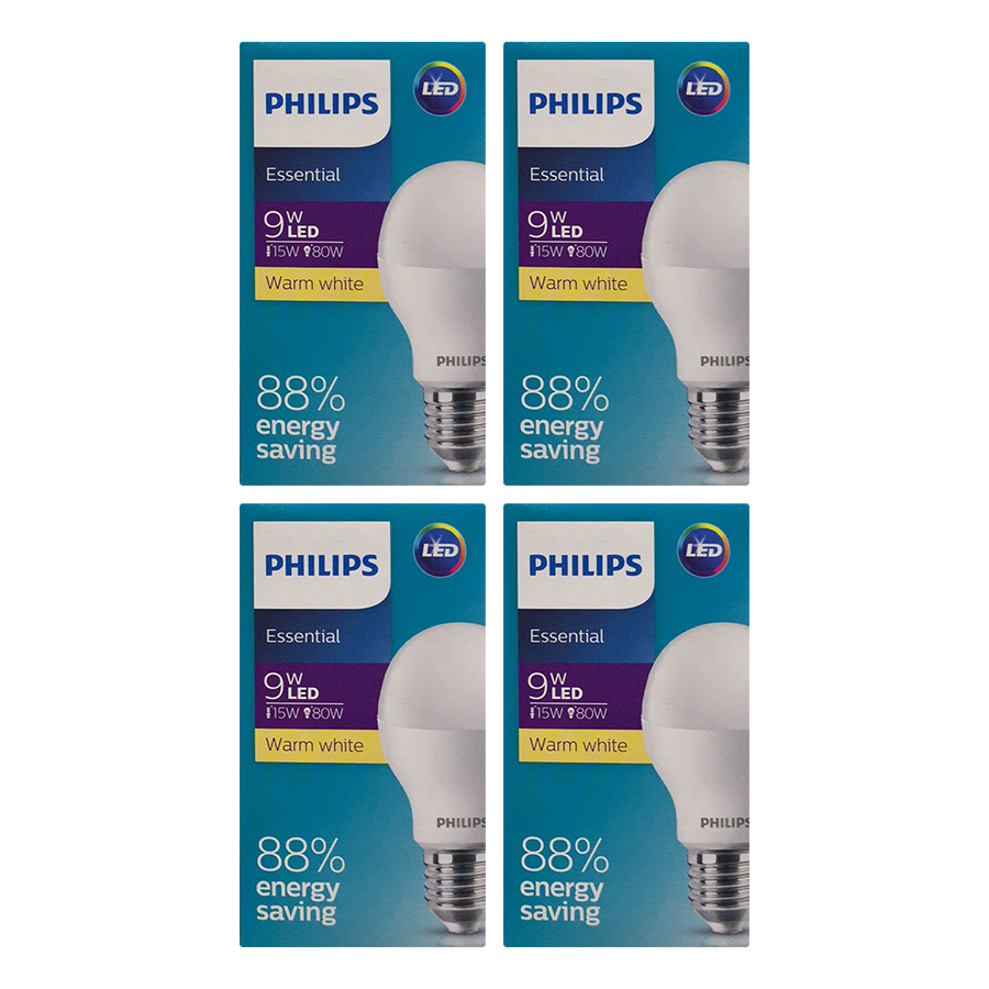 Bóng đèn Philips LED Essential Gen4 9W 3000K E27 A60 - Ánh sáng vàng