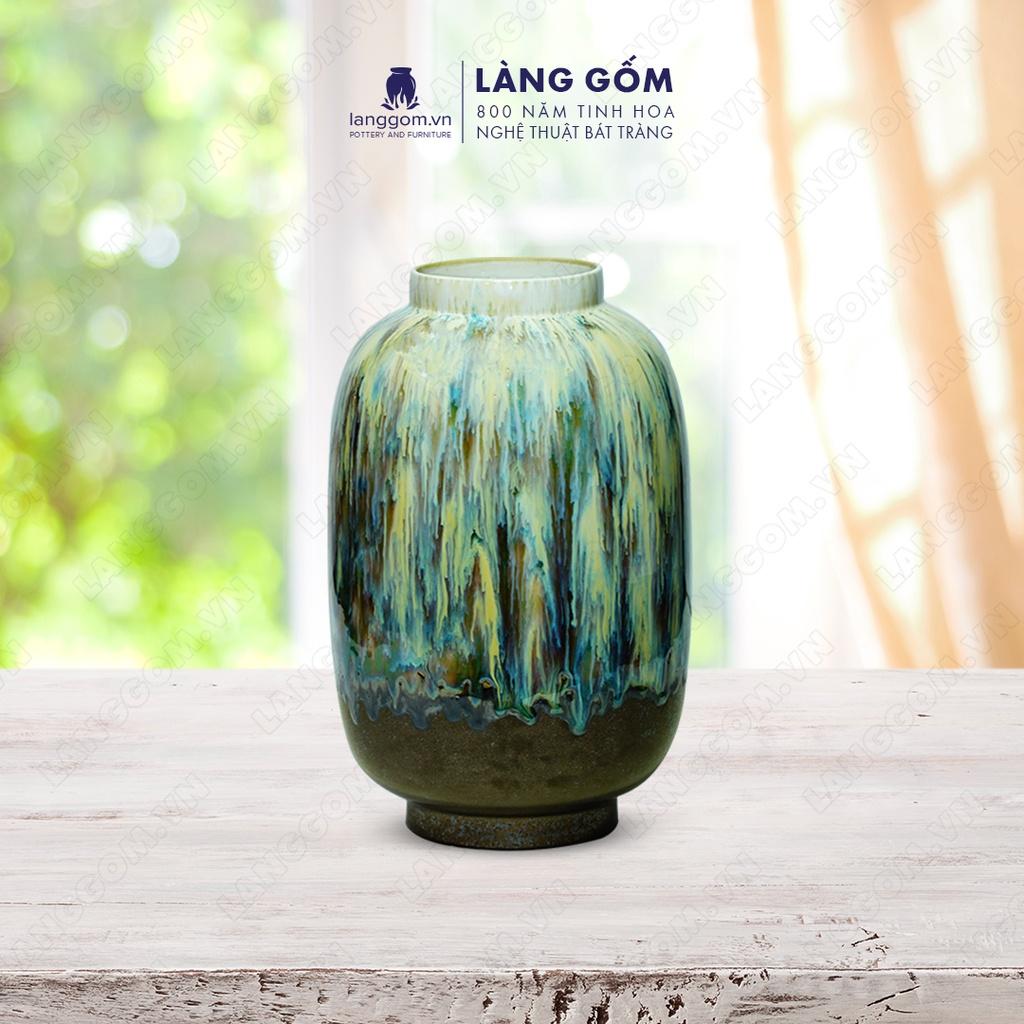 Bình hoa, lọ hoa Gốm sứ Bát Tràng cao cấp Men chảy dáng bầu dùng làm quà tặng, trang trí - Làng Gốm Bát Tràng