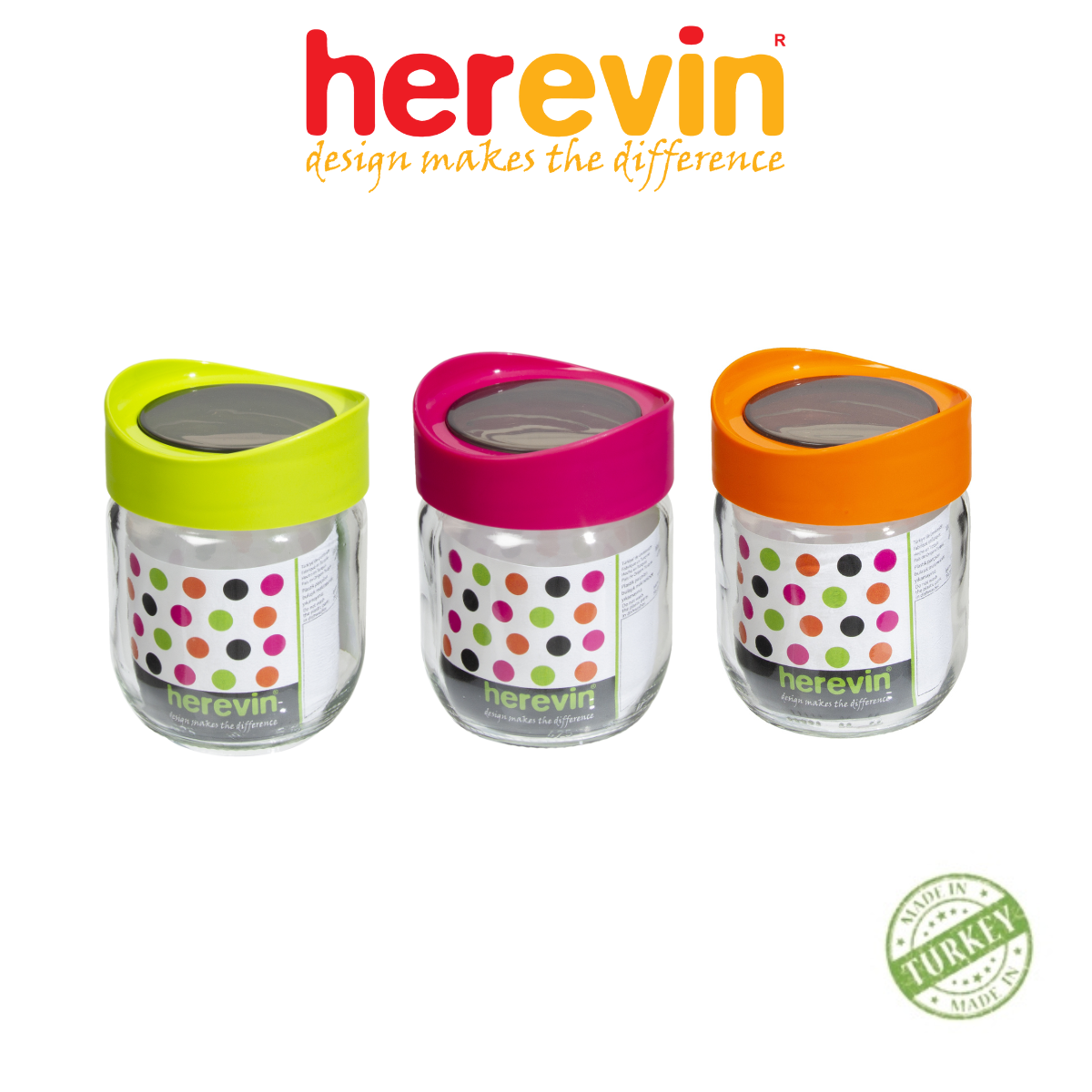 Bộ 3 Hũ Thuỷ Tinh Herevin Tròn Trơn Nắp Transparent 425ml - HEHU149357-560