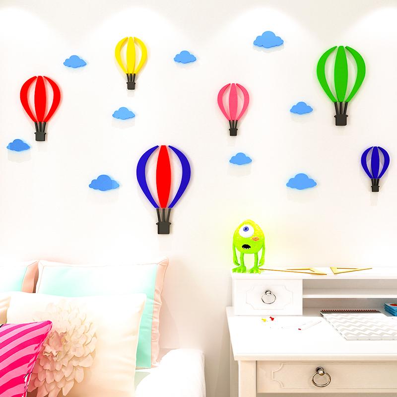 Tranh dán tường mica 3d decor khổ lớn khinh khí cầu dễ thương trang trí phòng cho bé