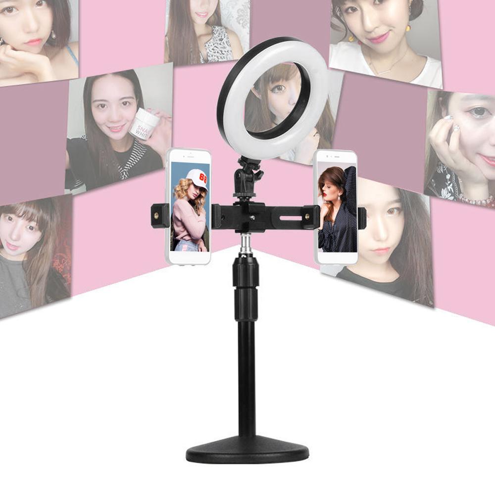 Đèn vòng LED chiếu video nhỏ 6 inch có thể điều chỉnh độ sáng 3 chế độ được hỗ trợ bởi giá đỡ điện thoại