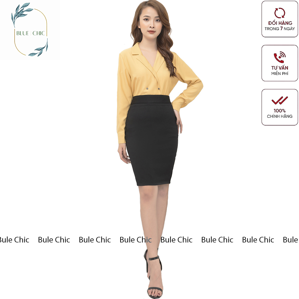 Chân váy bút chì Blue Chic cao cấp lưng thun công sở tôn dáng chất vải co giãn tốt xẻ sau