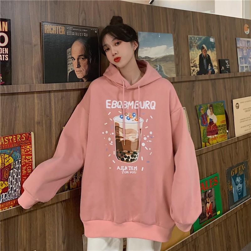 Áo Hoodie LY TRÀ SỮA Form rộng Unisex Nam Nữ Couple Chất Nỉ Bông Mịn