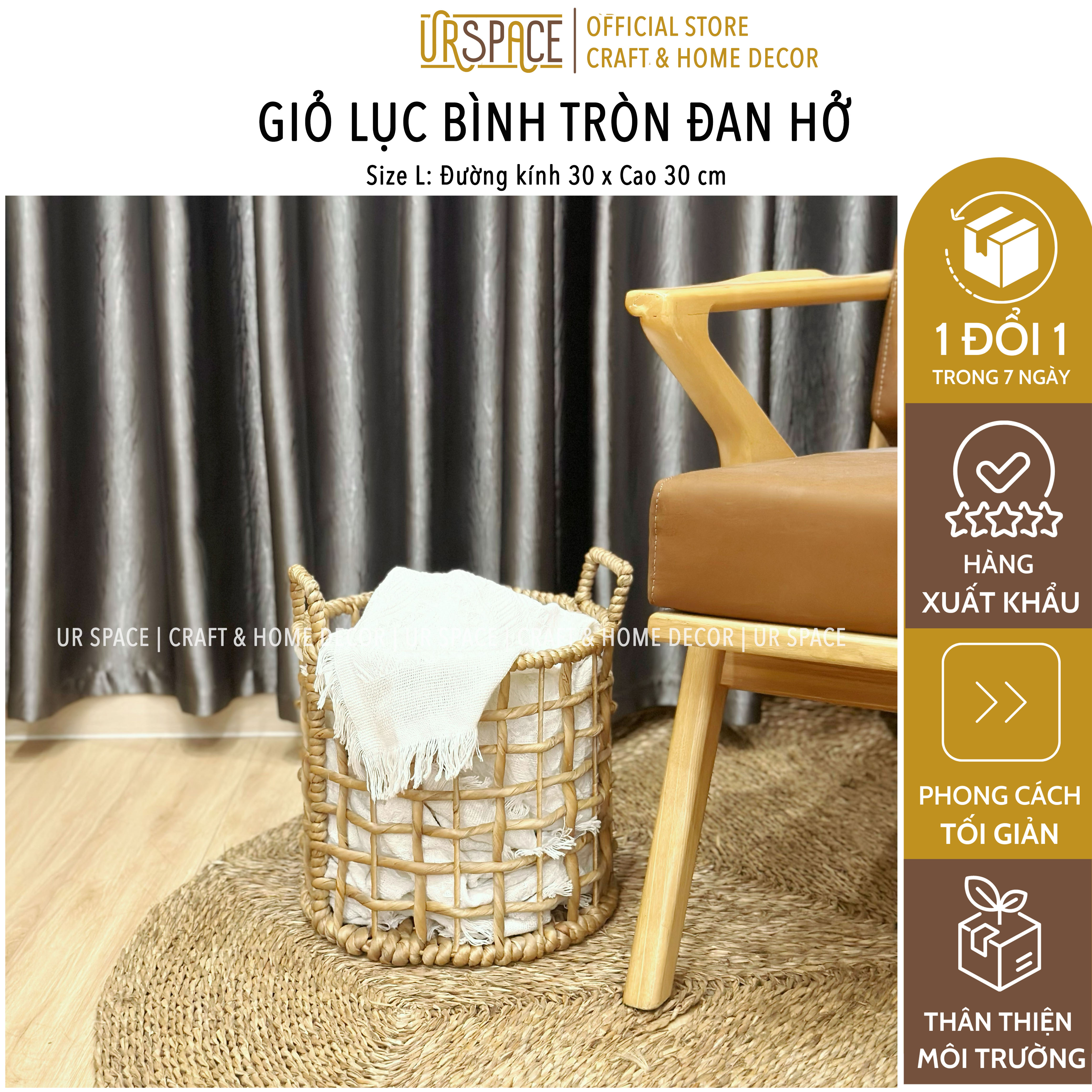 Sọt lục bình tròn URSPACE đựng quần áo, đồ chơi, trồng cây, decor trang trí /
