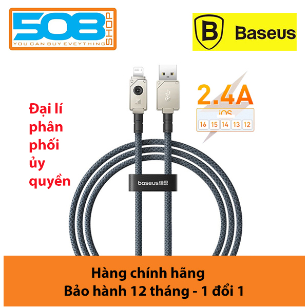 Cáp sạc nhanh, truyền dữ liệu cho Ai-phôn Ba-se-us Unbreakable Series Fast Charging Cable USB to Lai-nin 2.4A - Hàng chính hãng