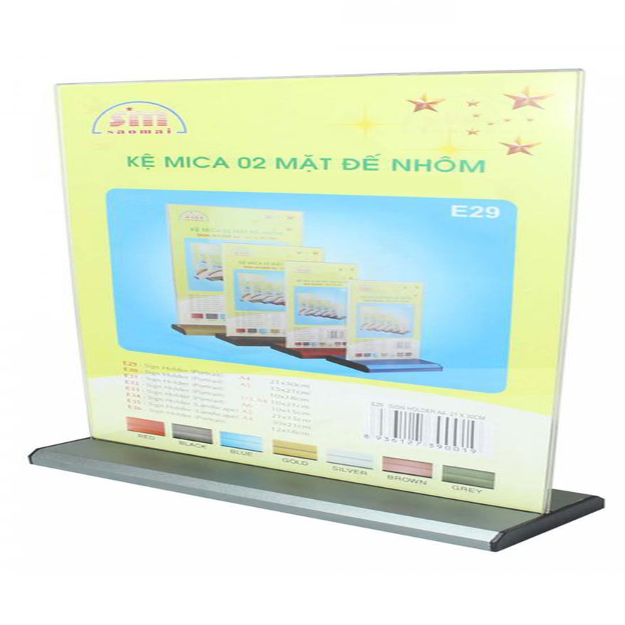 Kệ Mica 2 Mặt A5 Ngang - Đế Lùa Nhôm E34 (Kt:15 x 21cm)