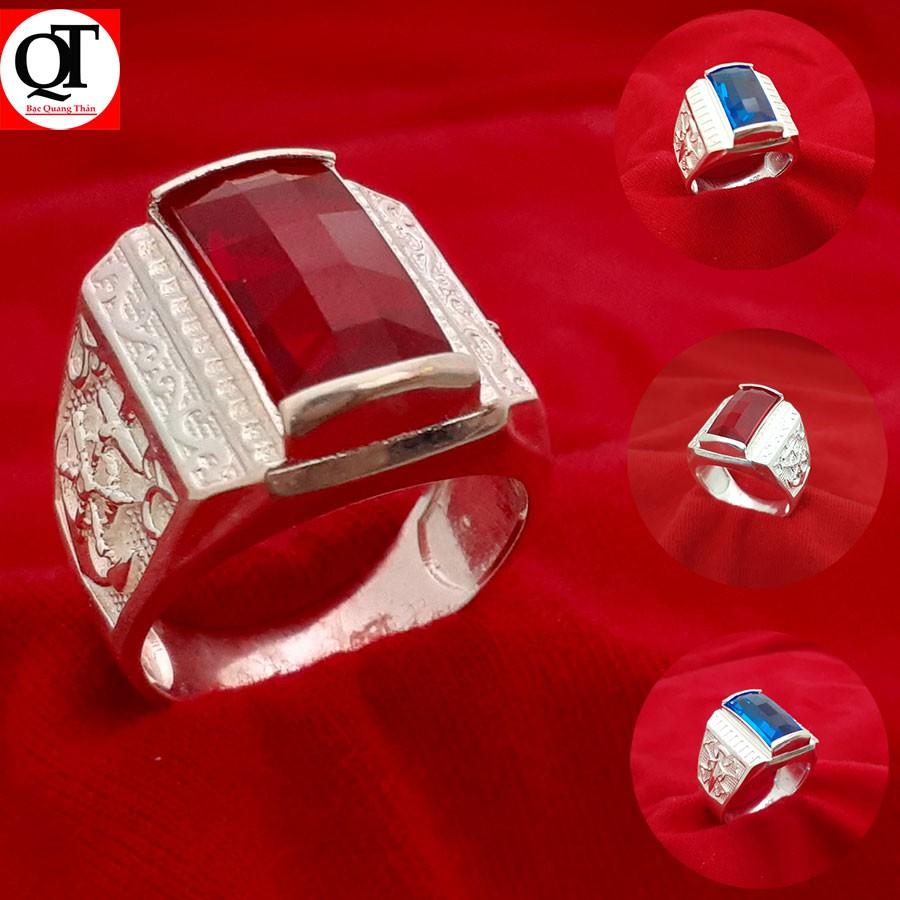 Nhẫn nam mặt đá hình chữ nhật chất liệu bạc ta không xi mạ trang sức Bạc Quang Thản - QTNA26
