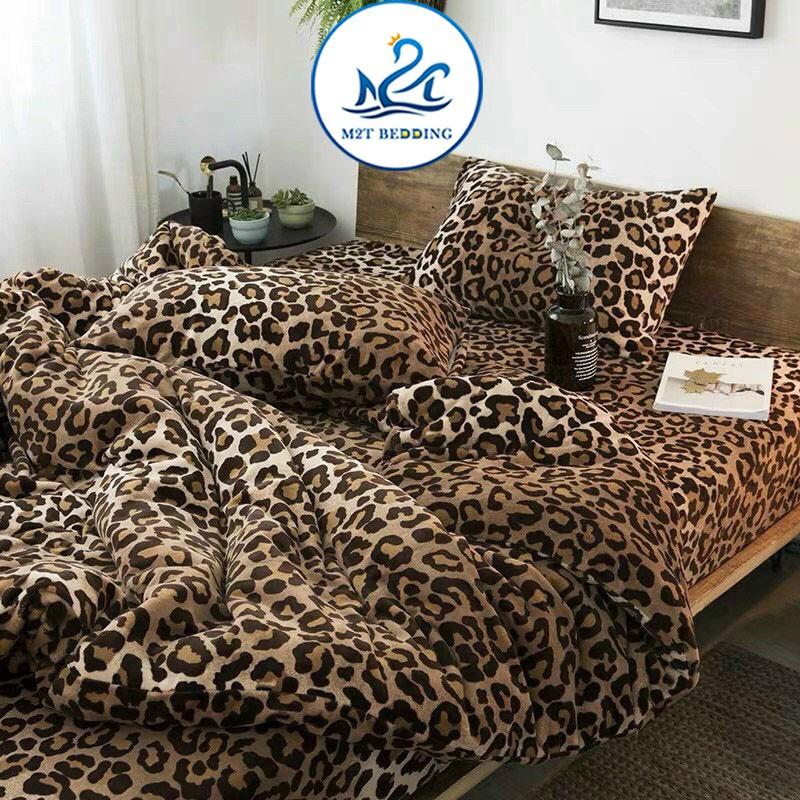 Bộ chăn ga gối Cotton poly M2T bedding Báo đốm, vỏ chăn mền, drap giường và 2 vỏ gối