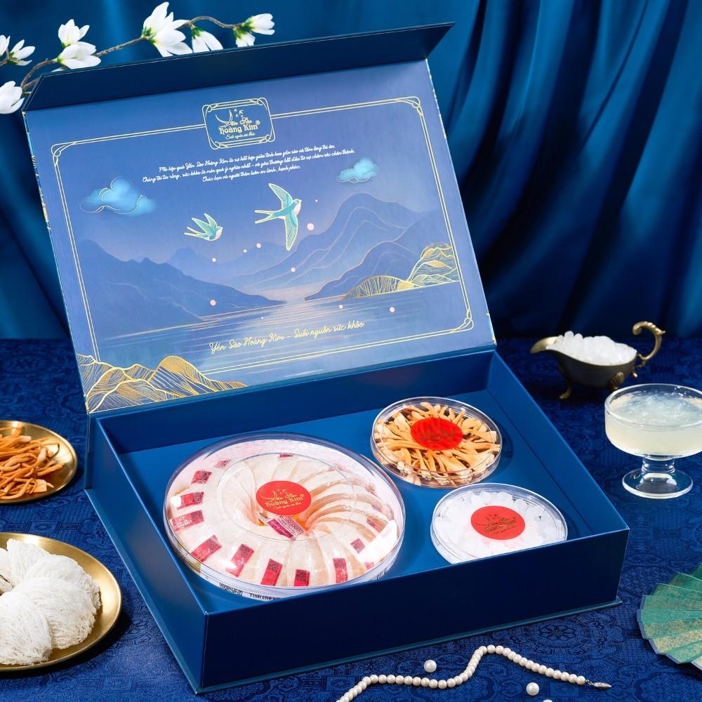 [CHÍNH HÃNG] Yến Sào Hoàng Kim - Hộp Quà Hoàng Kim Ngự Phẩm (100g Tổ Yến Tinh Chế Định Hình A5 &amp; Đông Trùng) - Quà Biếu Tặng VIP, Đối Tác Cao Cấp Nhất