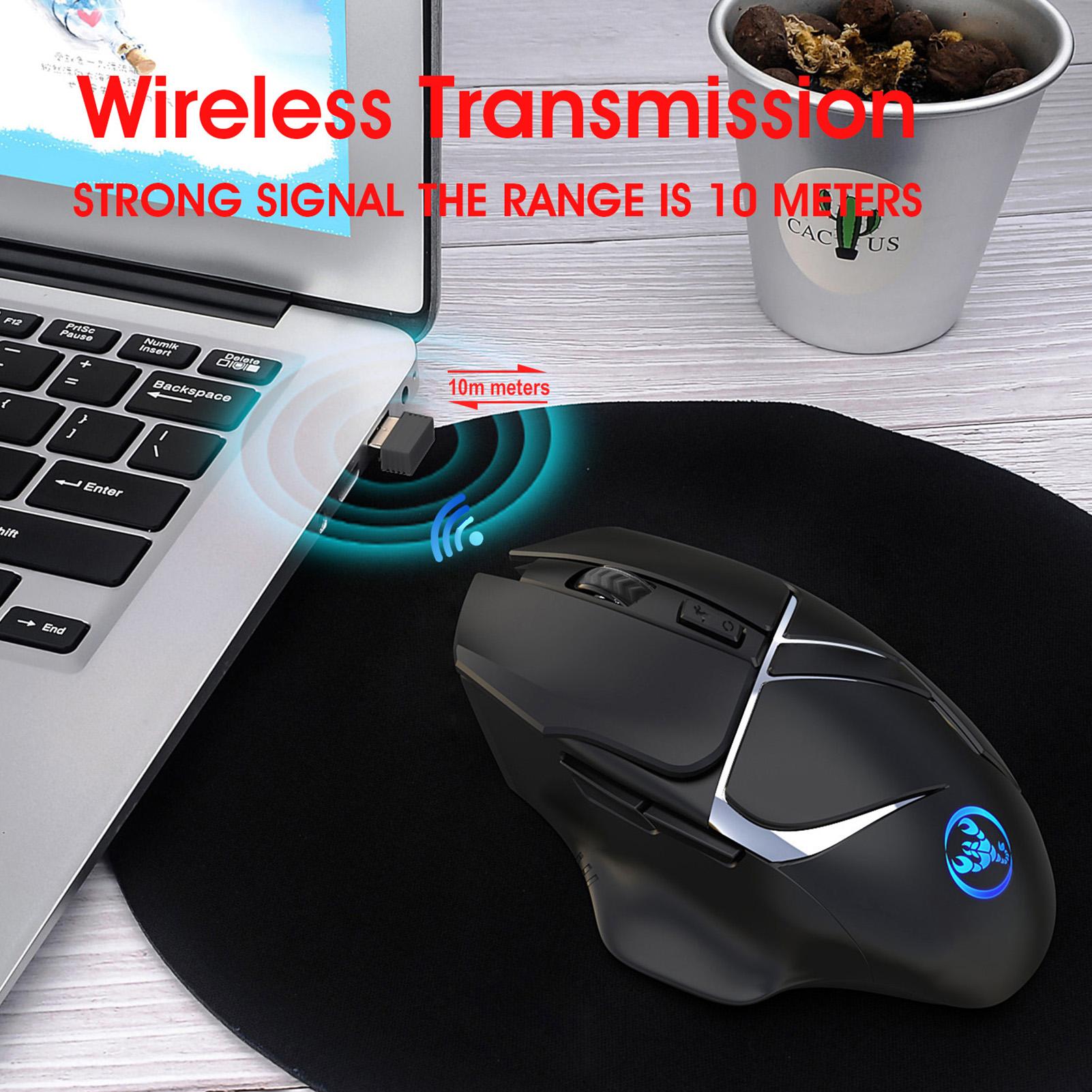 HXSJ T60 Wireless Gaming Mouse 2.4G Wireless Charging Mouse Breathing Light Mouse with Adjustable DPI Black