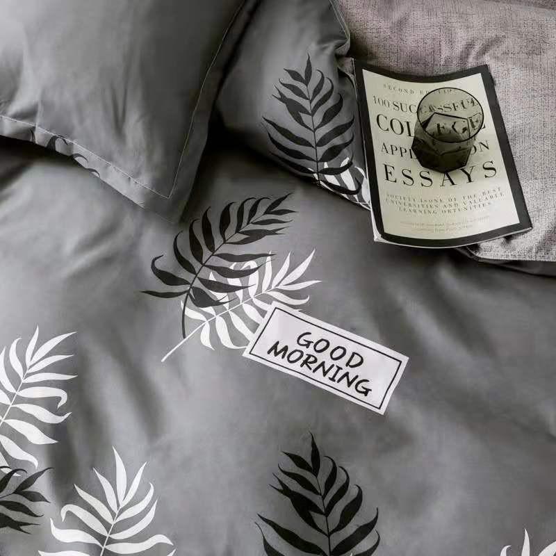 Chăn Ga Gối Đệm -Sét Chăn Ga Gối Lá Me Xám Poly Cotton