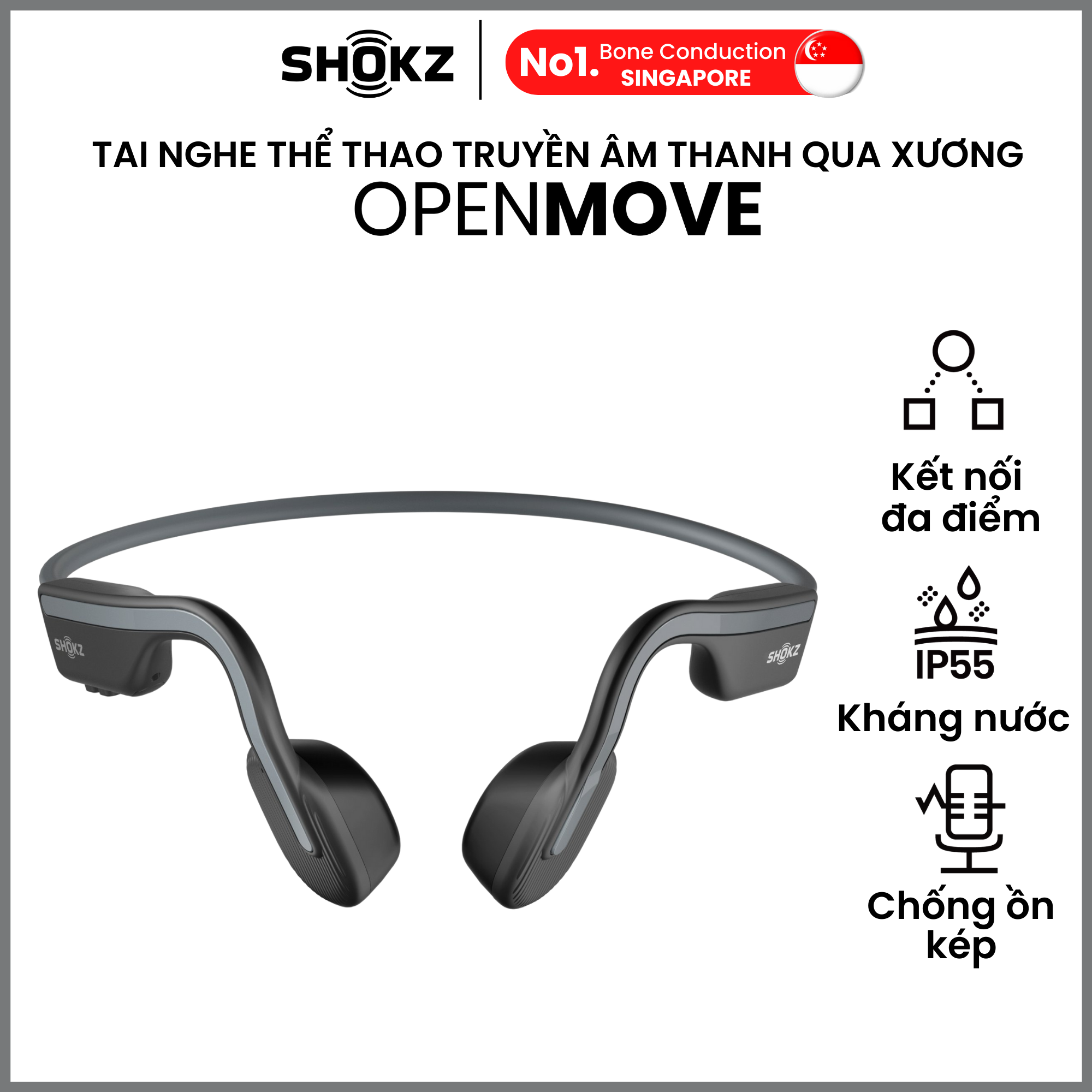 Tai Nghe Bluetooth Thể Thao Truyền Âm Thanh Qua Xương SHOKZ OPEN MOVE S661 Màu Xám - Hàng chính hãng