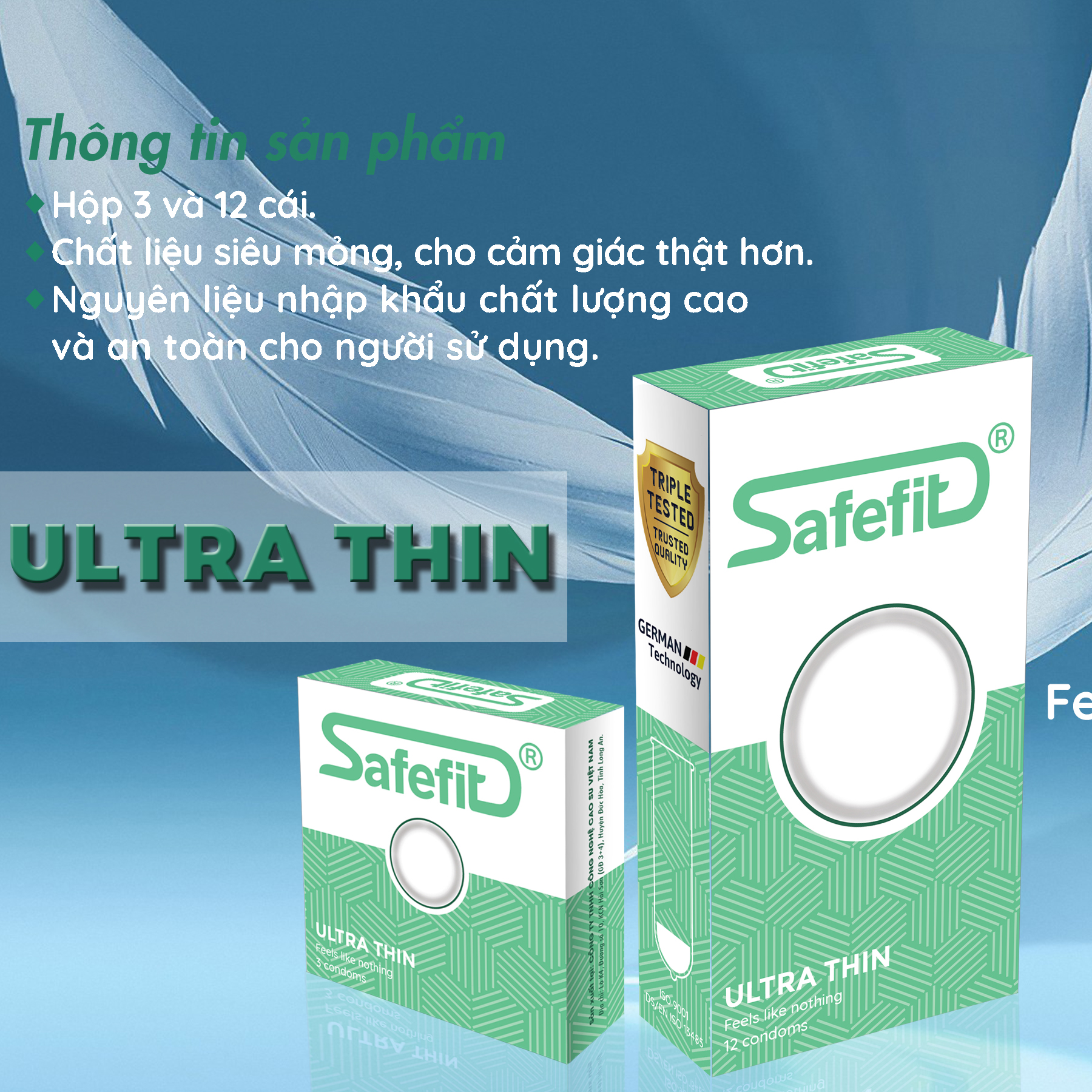 Bao cao su siêu mỏng SafeFit Untra thin - hộp 3 chiếc