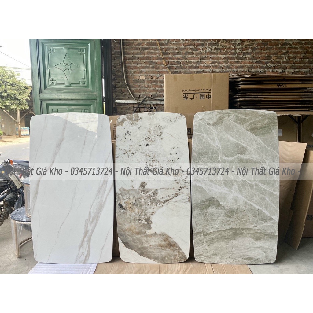 Bộ bàn ăn mặt đá Ceramic bóng chân chéo chữ x cong kết hợp ghế king