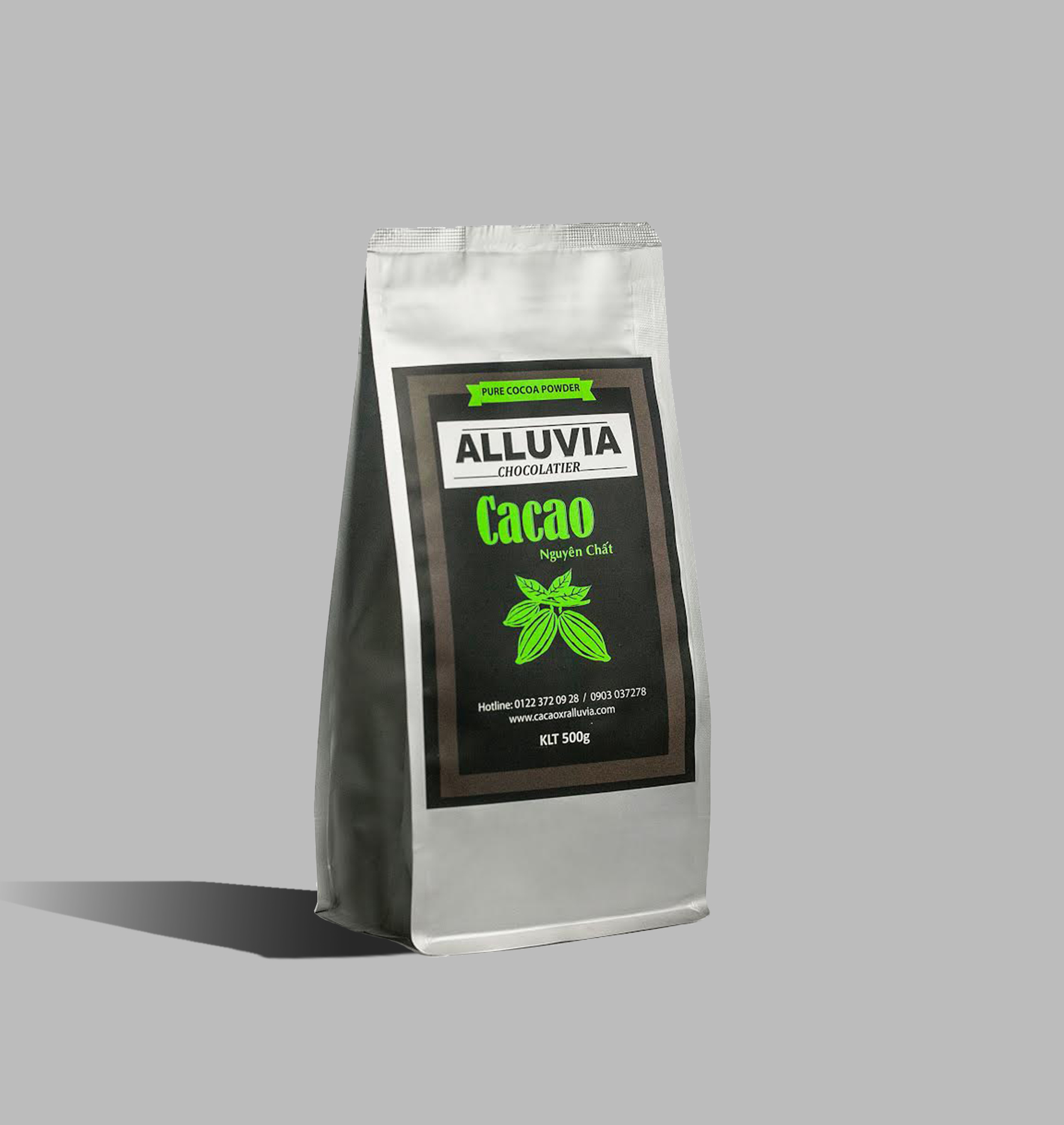 Bột ca cao nguyên chất không đường 100% Alluvia gói lớn 500 gram Dòng thượng hạng 20% bơ cacao tự nhiên