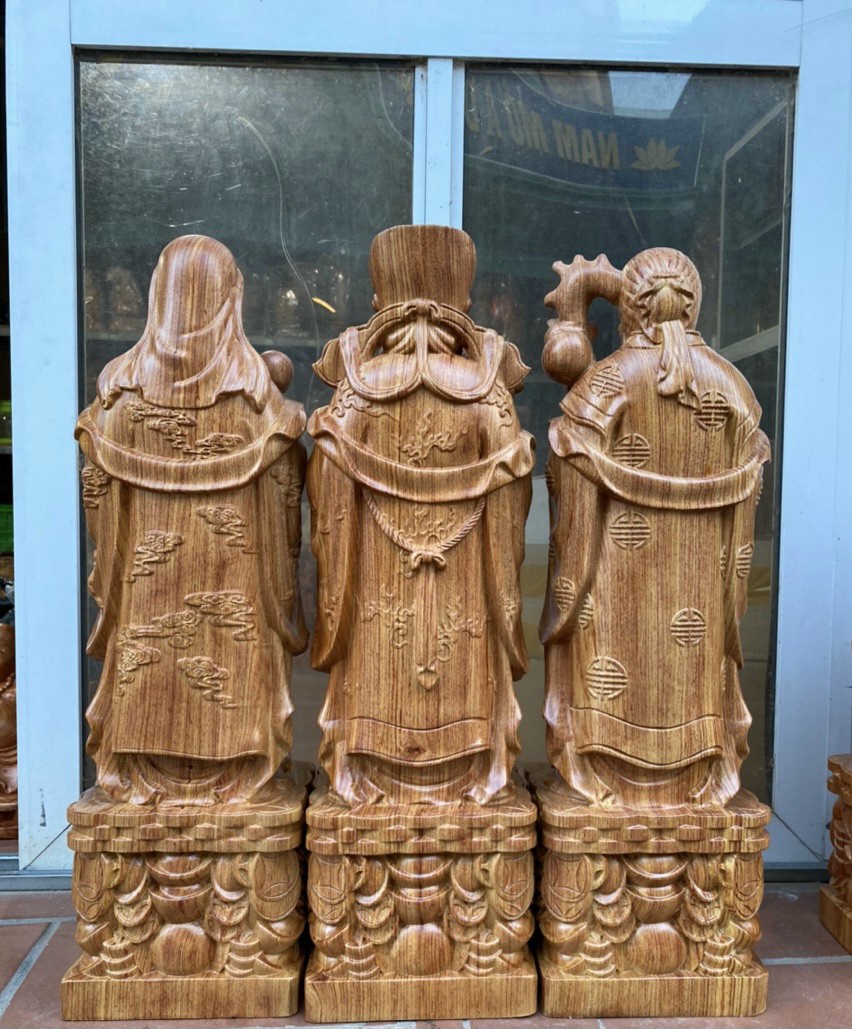 Bộ tam đa phúc lộc thọ gỗ hương đá kt cao 60×18×15cm