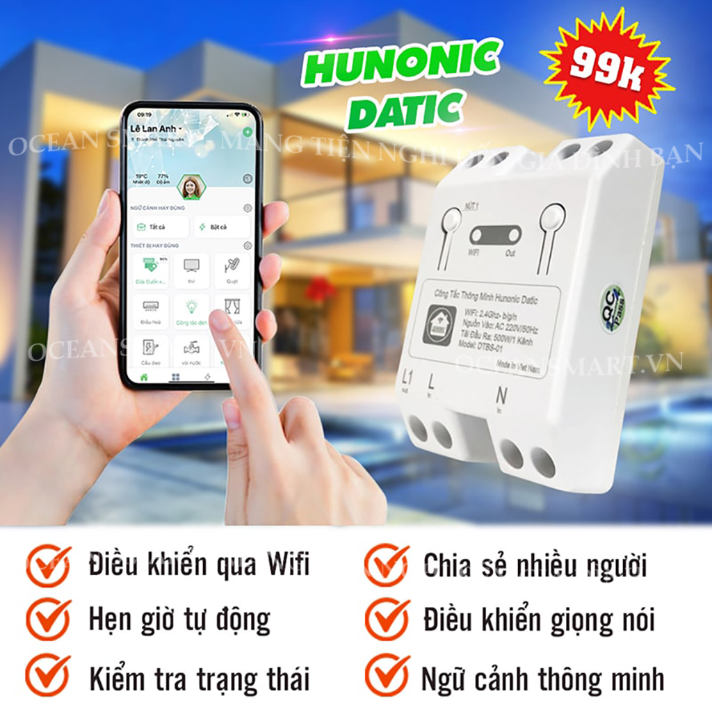 Công Tắc Thông Minh, Công Tắc Wifi Giá Rẻ Hunonic Datic Basic - DTBS01