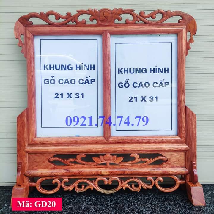 Khung ảnh thờ, khung hình thờ đôi gỗ hương kích thước 21×31 cm