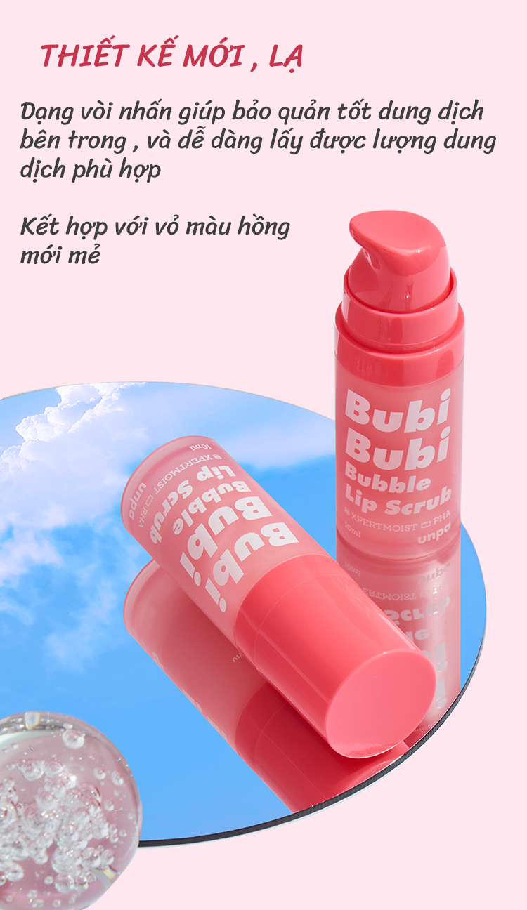 Combo chăm sóc môi hiệu quả tẩy tế bào chết môi , mặt nạ ngủ môi và tinh chất dưỡng môi Unpa Bubi Lip Scrub Red 10ml + Bubi Lip Mask 10g + Bubi Lip Ampoule 9g