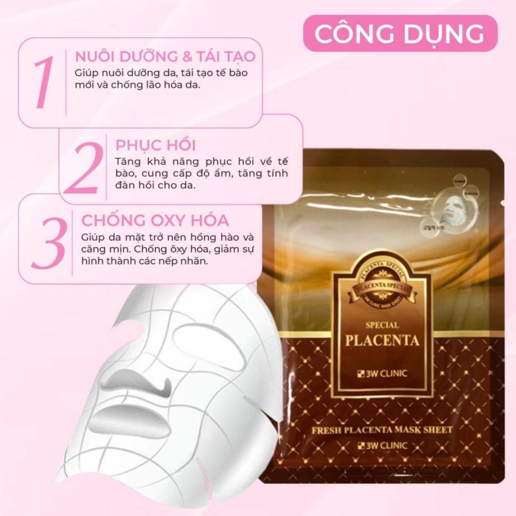 Combo 5 Mặt Nạ Nhau Thai Cừu 3W Clinic Fresh Placenta Mask Sheet 23ml/Miếng