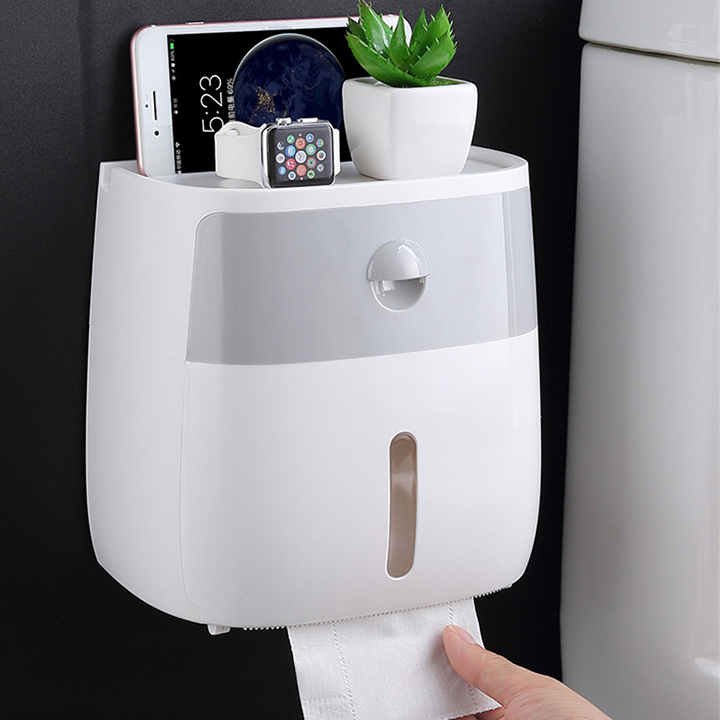 Hộp đựng Giấy Vệ Sinh Cao Cấp - Kệ Để Giấy Vệ Sinh 2 Tầng Chống Nước - Có Ngăn Kéo Và Khe Để Điện Thoại