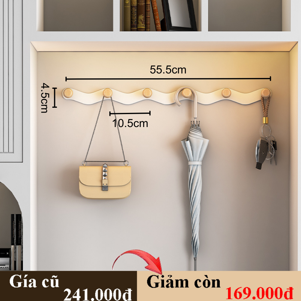 Móc treo lượn sóng Dola Home sử dụng miếng dán không khoan đục không hại tường không hại cửa mở rộng không gian treo đồ