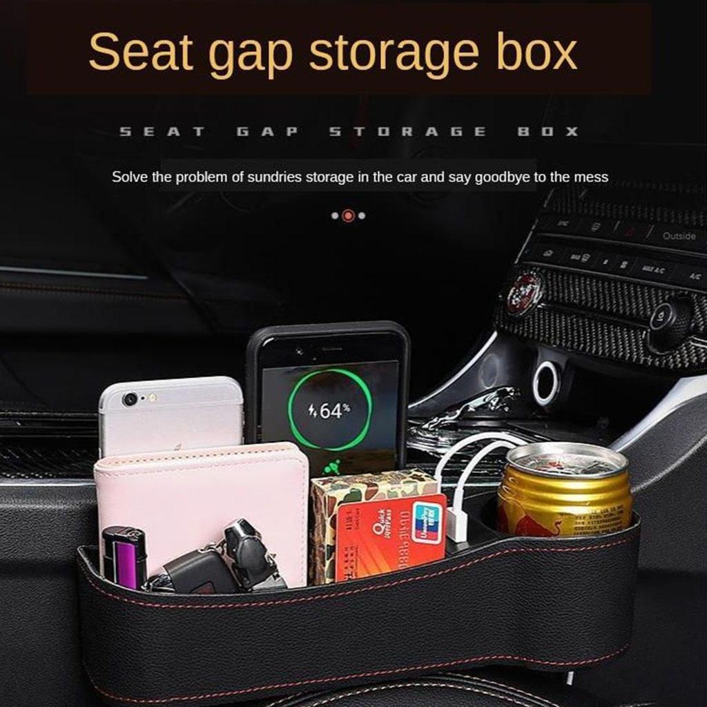 2 Pcs Car Seat  Catcher Filler Storage Box Pocket Dual USB Cup Holder Black