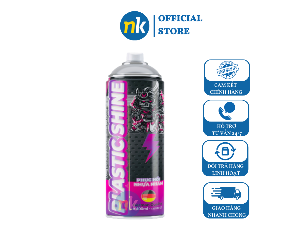 Chai xịt phục hồi nhựa nhám, nhựa đen, dưỡng đen dàn nhám Sprayking Plastic Shine 400ml, dàn áo phai màu