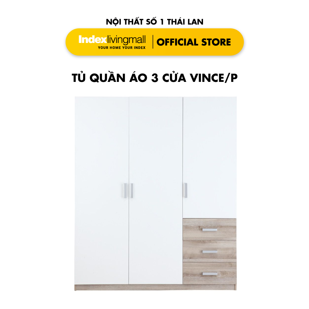 [ Miễn Phí Vận Chuyển & Lắp Đặt ] Tủ Quần Áo 3 Cửa Màu Gỗ Tự Nhiên Chống Ẩm  Kết Hợp 3 Ngăn Kéo Kích Thước 150 x 58,6 x 180 cm | Index Living Mall | Nội Thất Nhập Khẩu Thái Lan - Phân Phối Độc Quyền Tại Việt Nam