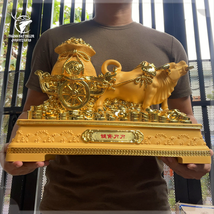 Tượng Trâu Vàng Kéo Tài Lộc Size 42, Quà Tặng Tân Gia Khai Trương Sinh Nhật Tặng Sếp Tặng Đối Tác , Người Tuổi Sửu