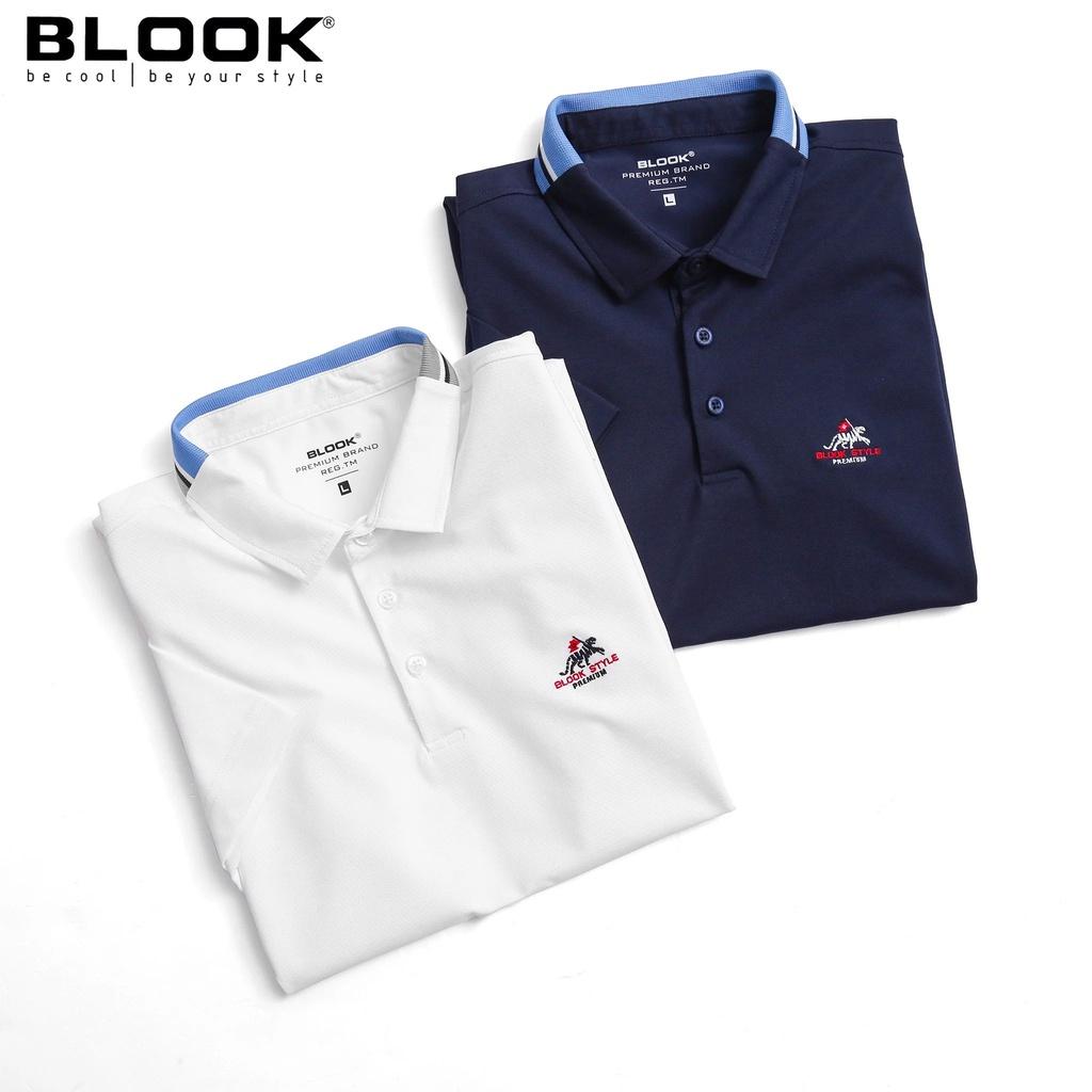 Áo polo nam basic phối cổ BLOOK chất vải thun cá sấu cotton co giãn thêu logo hổ Màu Trắng 35566