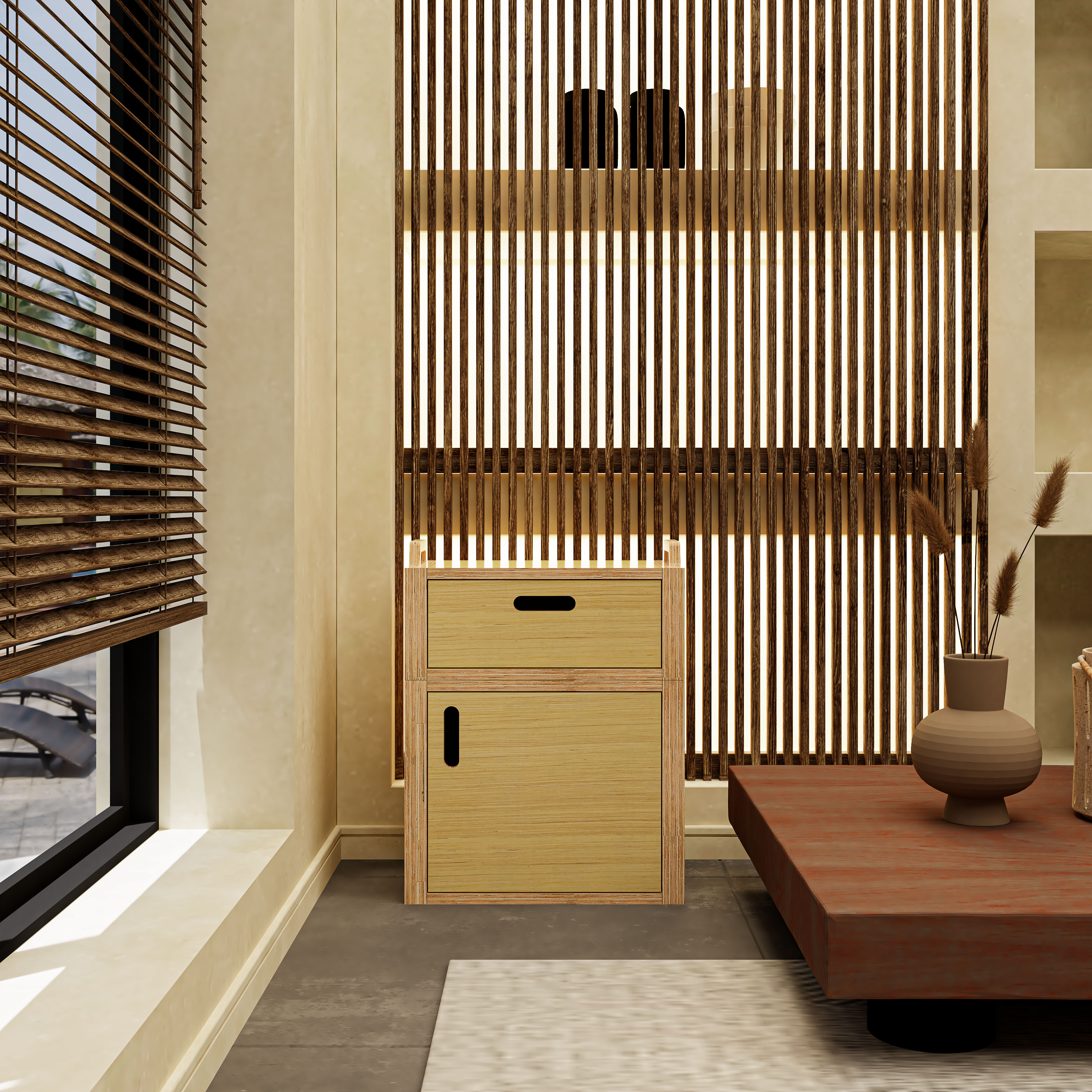 HAPPY FURNITURE , Gỗ tự nhiên , Tủ lưu trữ 1 ngăn kéo 1 cửa mở gỗ Plywood - GAMOR , TLT_023 , 45cm x 30cm x 58cm DxRxC
