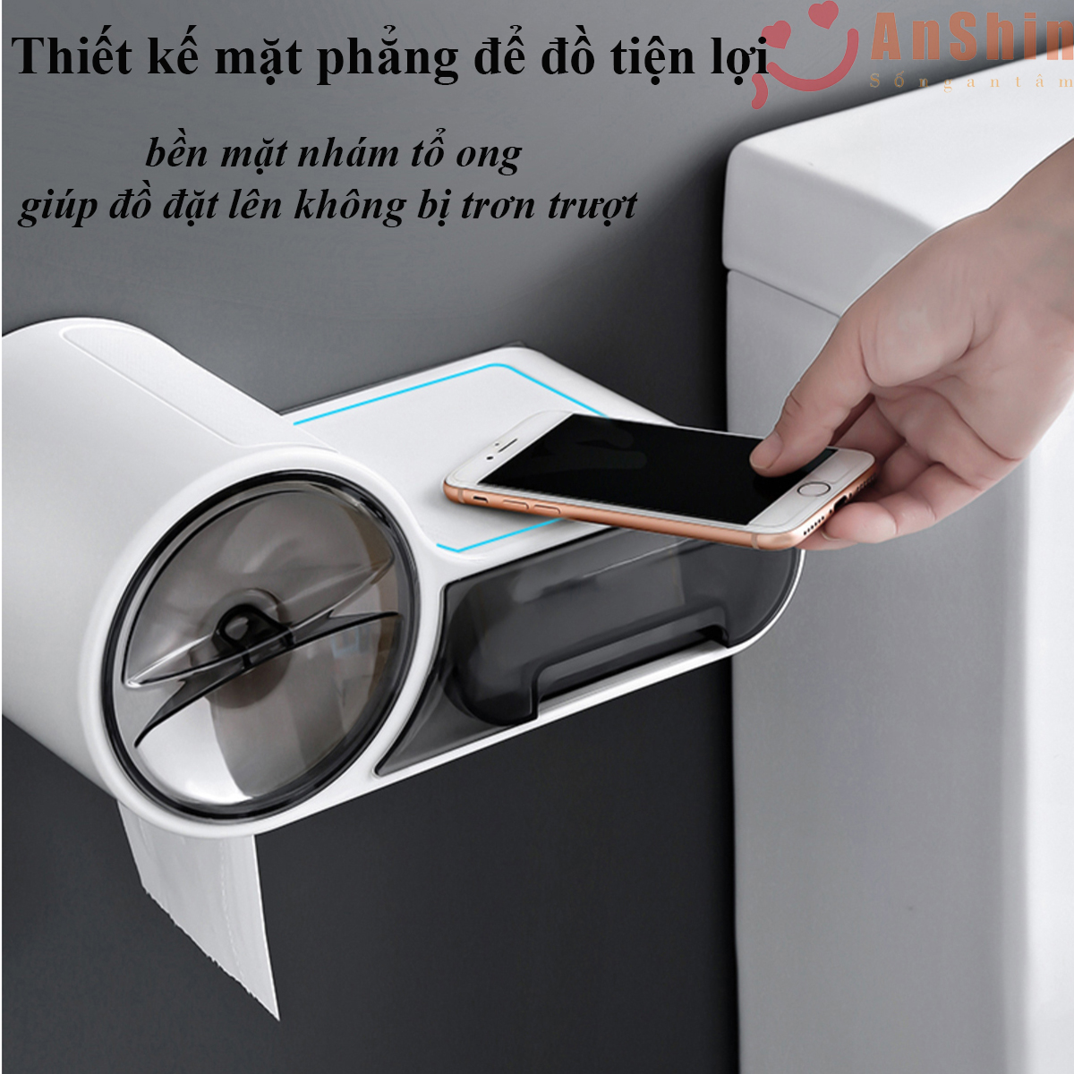 Hộp đựng giấy vệ sinh 2 ngăn dán tường - nhựa ABS cao cấp hình chìa khóa sang trọng
