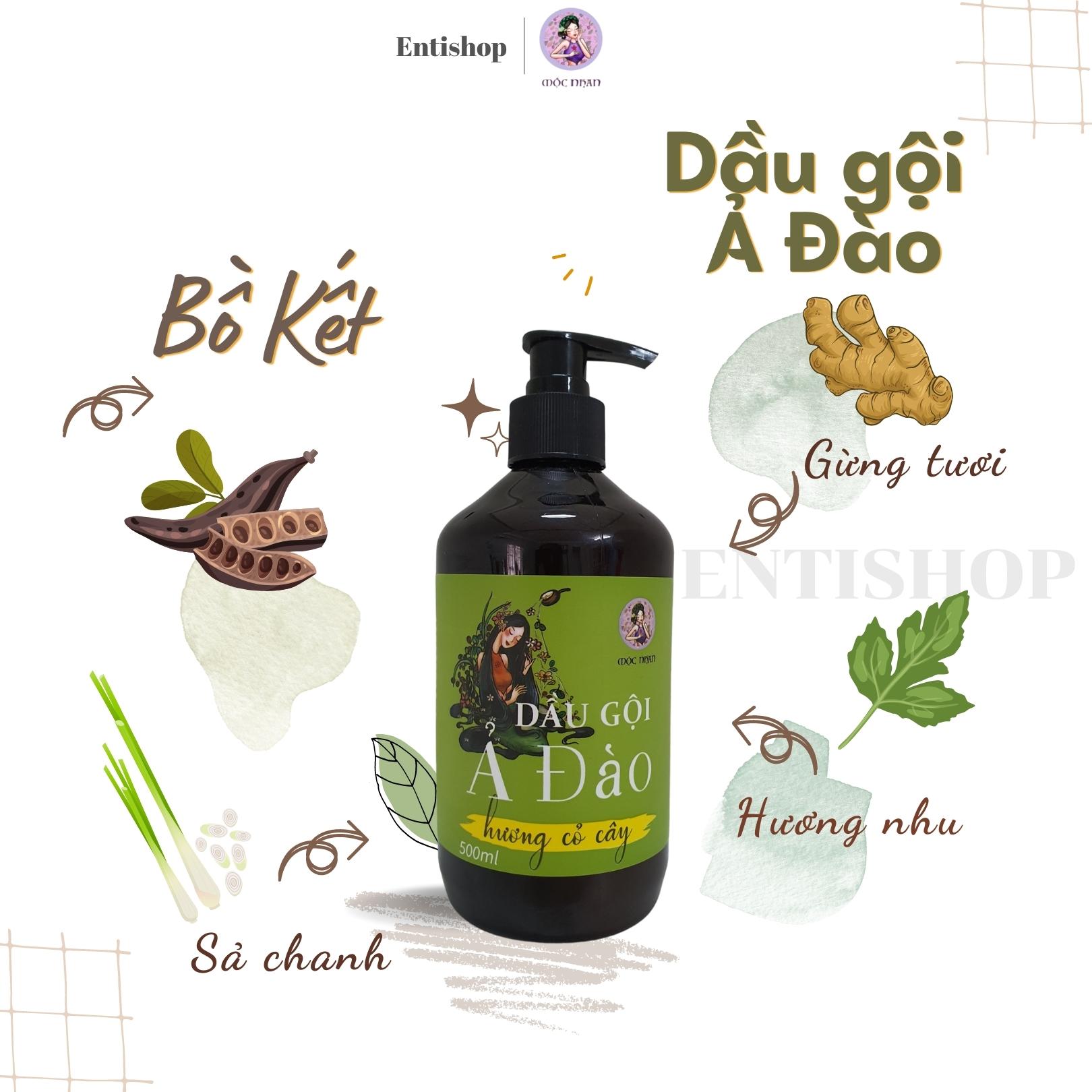 Dầu gội thảo dược bồ kết Ả đào hương cỏ cây Mộc Nhan ngăn rụng, dưỡng tóc chắc khỏe 500ml