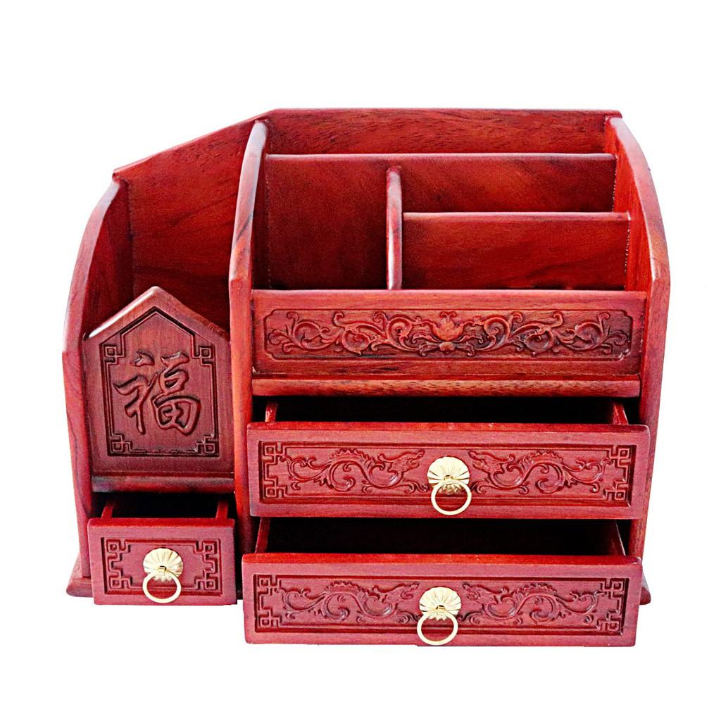 Hộp bút gỗ hương đa năng để bàn làm việc thuận tiện sang trọng, khóa mạ đồng cao cấp