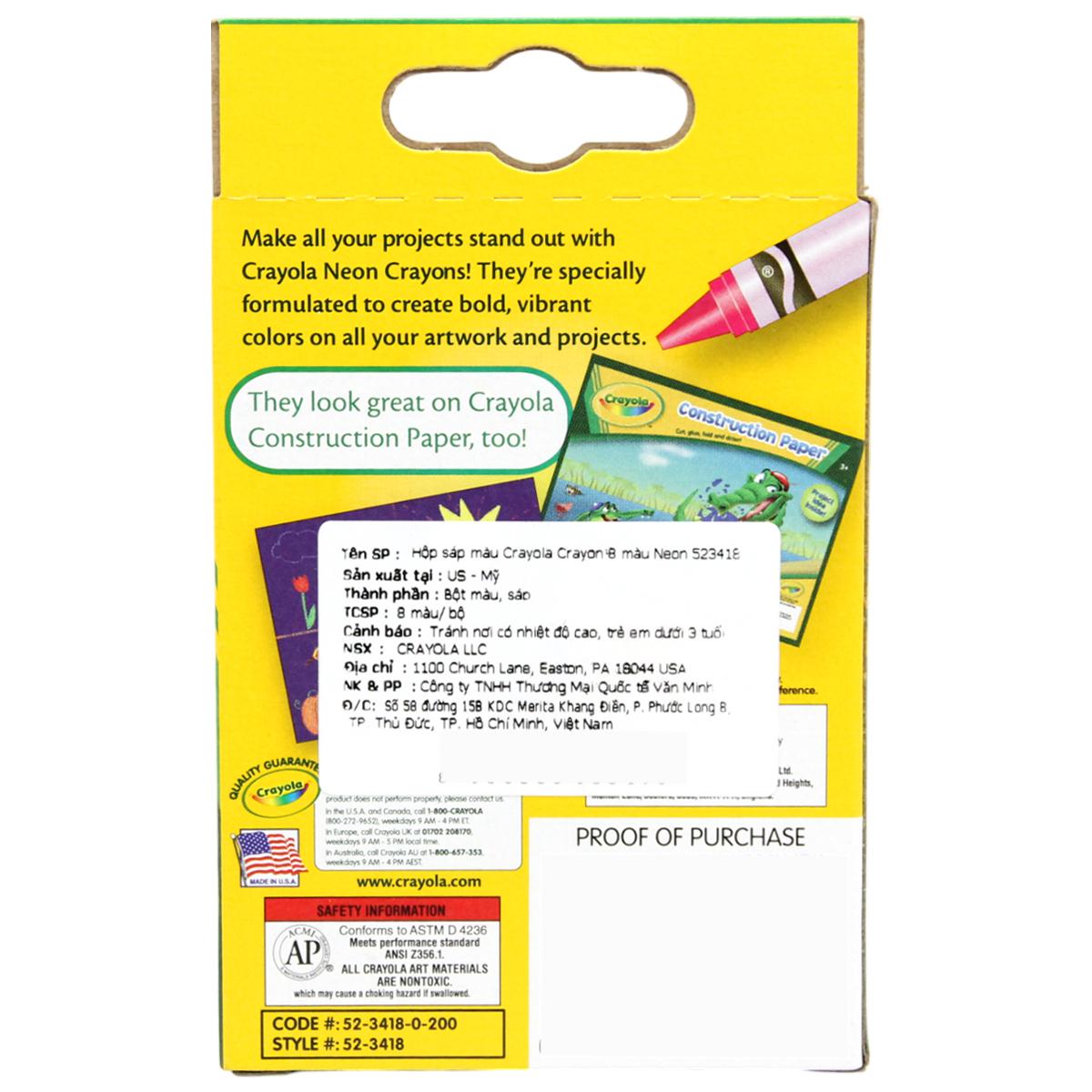 Hộp 8 Bút Sáp Màu Crayon Neon - Crayola 523418