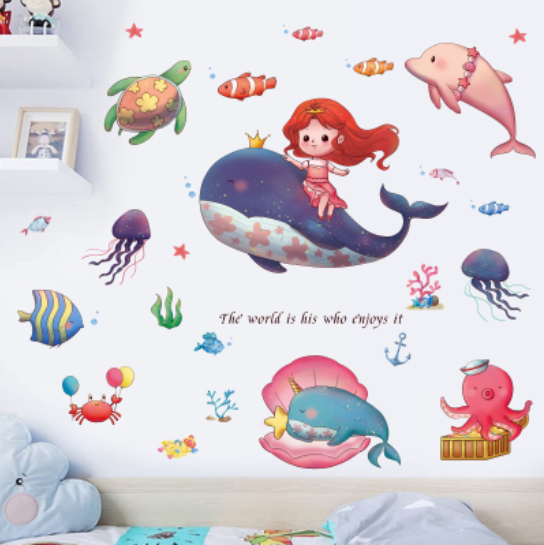 Decal trang trí tường - Nàng tiên cá và nhưng người bạn dưới biển