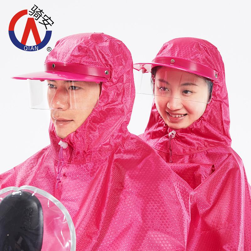 Phong cách mới nhất áo mưa poncho xe điện đôi mũ bảo hiểm mặt nạ áo mưa nam và nữ trưởng thành tăng dày ắc quy xe máy áo mưa ô tô