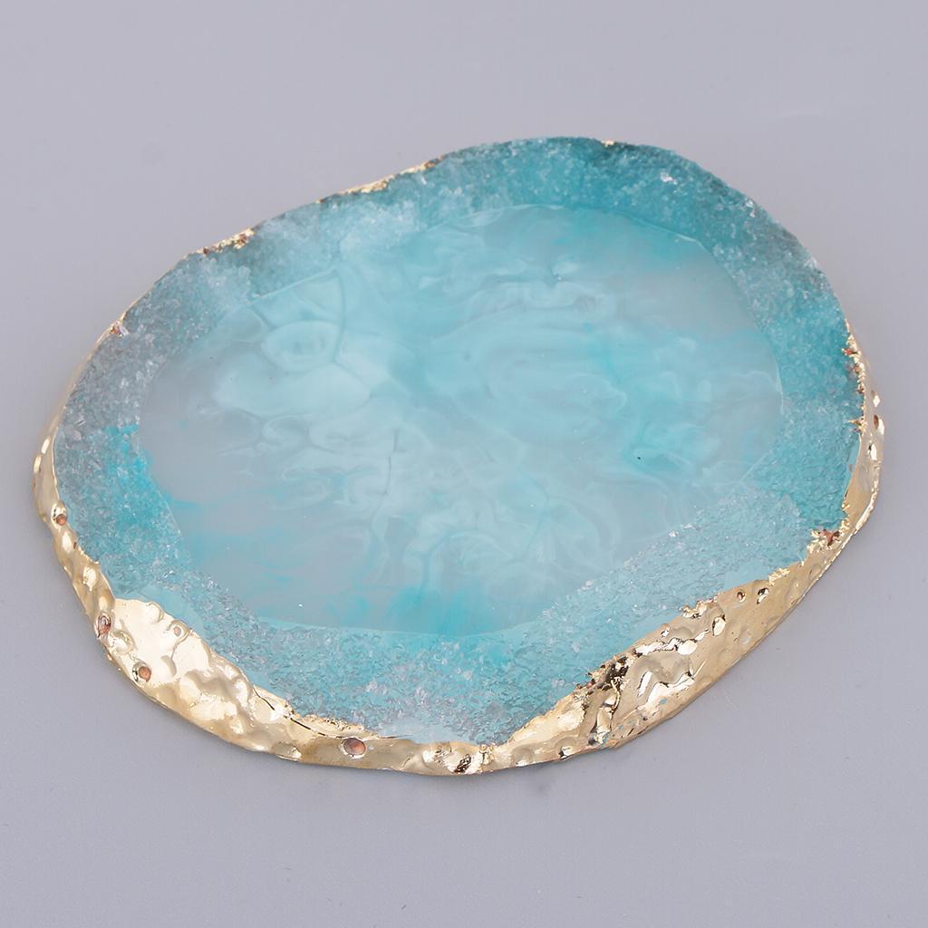 3x Gold Edge Imitation Agate Plate - Nail Art Coasters Cup Mat Pendant Blue
