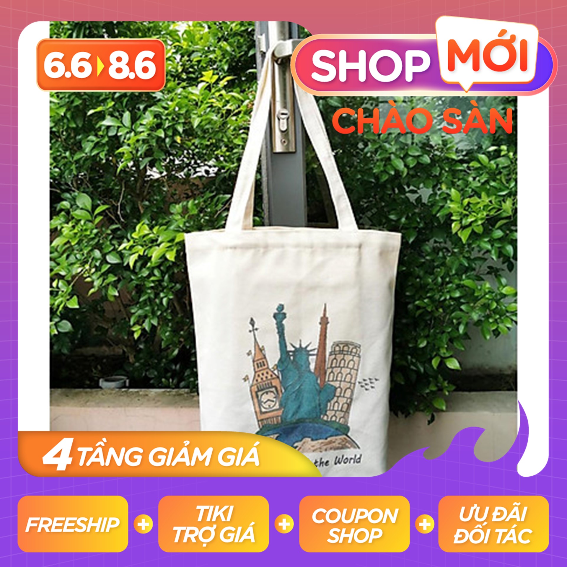 TÚI CANVAS TOTE TRAVEL AROUND THE WORLD - MAIHOME VB-MH006