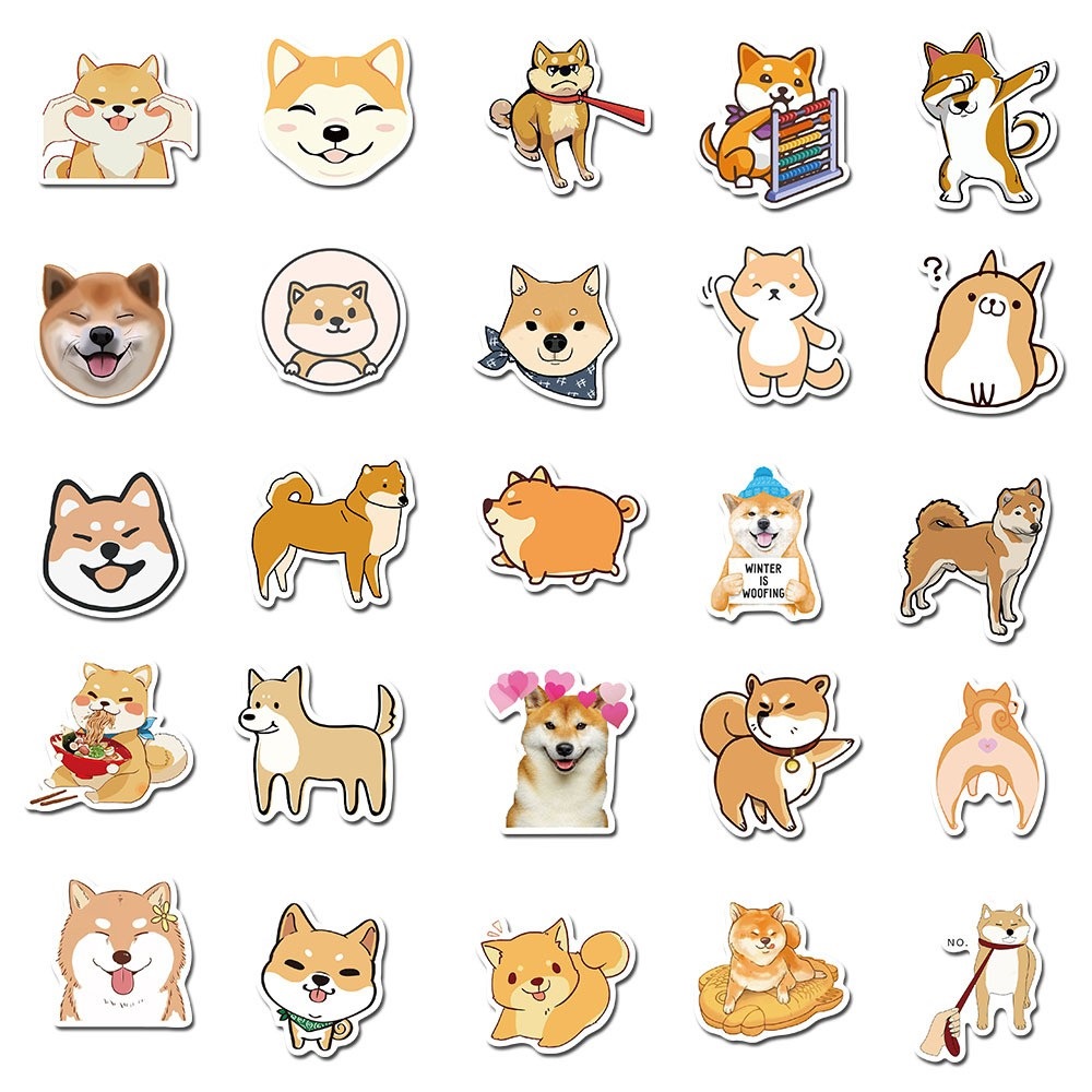 Bộ 20 Sticker hình dán cao cấp chủ đề chó Shiba inu - Dùng dán Xe, dán mũ bảo hiểm, dán Laptop...