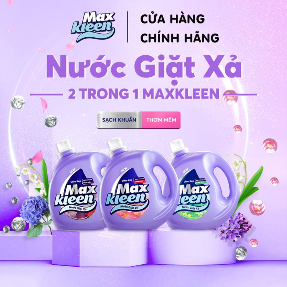 Combo 2 Túi Nước Giặt Xả MaxKleen hương Huyền Diệu (3.8kg/túi) + Nước Lau Sàn 1kg