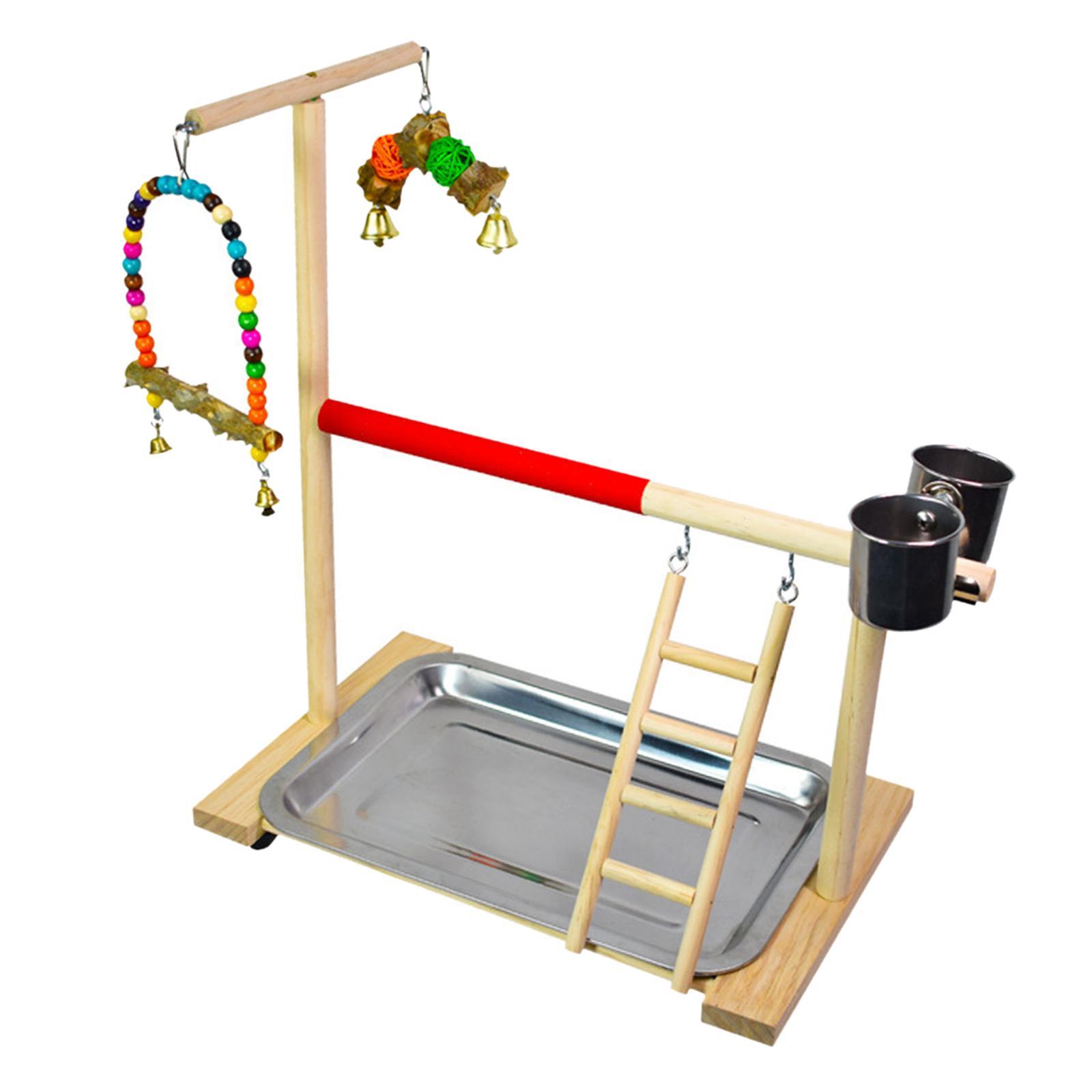 Portable Parrot Perch Stand Wooden Wood Frame Lightweight Bird Playground Adjustable Parrot Stand Perch for Cockatoo Parakeets Climbing