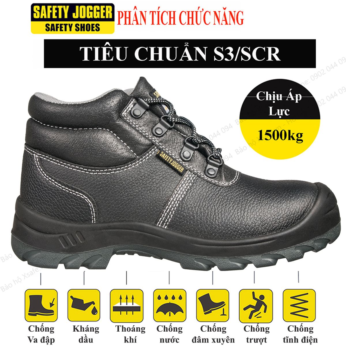 Giày bảo hộ lao động nam Jogger Bestboy S3 cổ cao da bò, chống đinh/ nước/ trượt. Giày công trình dáng thể thao - XSAFE