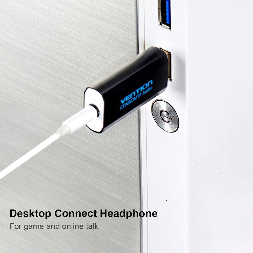 Hẻ âm thanh ngoài USB với Bộ điều hợp mic tai nghe stereo 3,5 mm Thay thế miễn phí trình điều khiển cho PC Máy tính xách tay PS4 Đen VENTION