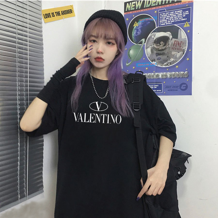 Áo Thun Nữ Tay Lỡ Form Rộng Màu Đen In Chữ VALENTINO Local Brand DLX Áo Phông Nữ Đẹp