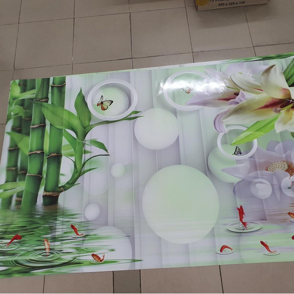 Tranh dán tường Tranh phong thủy đàn cá và hàng tre xanh, tranh dán tường 3d hiện đại