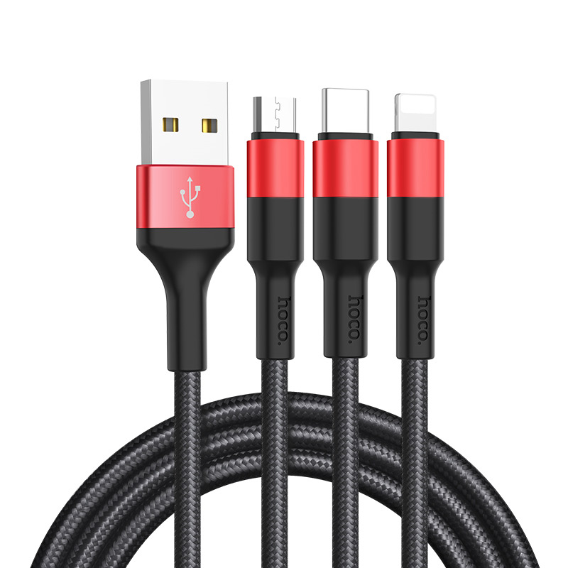 Cáp sạc 3 đầu Hoco X26 Xpress cổng Lightning+Micro USB+Type-C - Hàng Chính Hãng